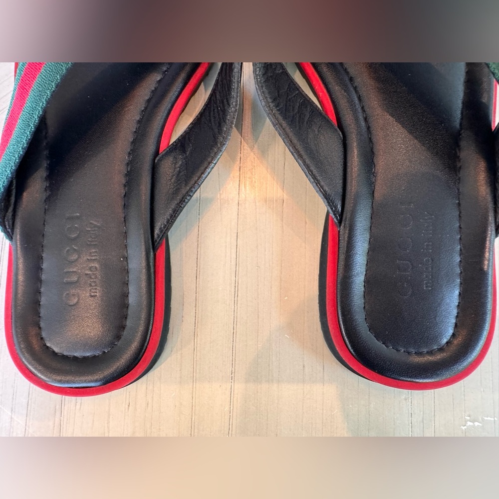 Gucci GG Microguccissima Web Leather Thong Sandals Men’s 9 Black Made in Italy - Picture 8 of 14